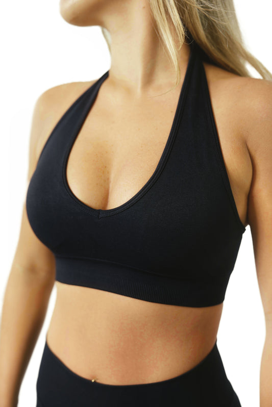 SCULPT SEAMLESS HALTER CROP - BLACK