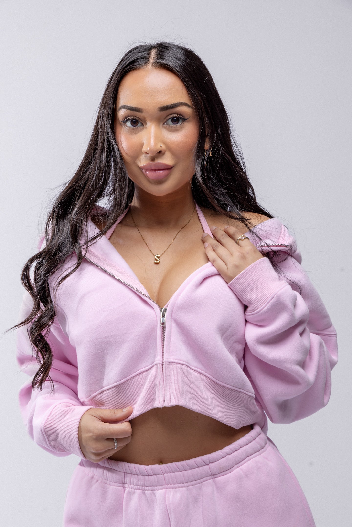 Comfort Cropped Zip Hoodie - Baby Pink