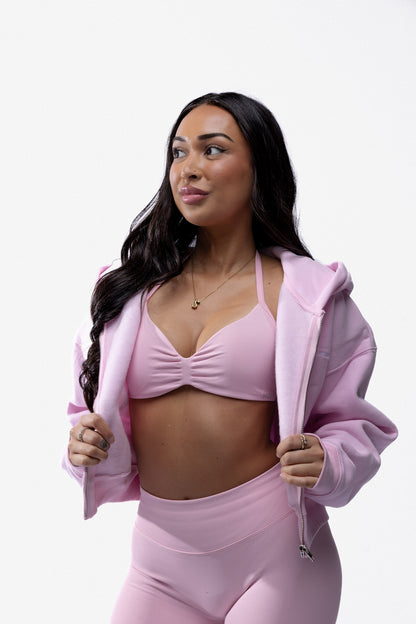 Comfort Cropped Zip Hoodie - Baby Pink