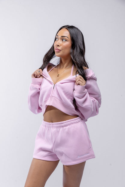Comfort Cropped Zip Hoodie - Baby Pink