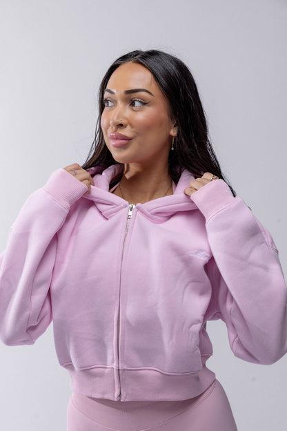 Comfort Cropped Zip Hoodie - Baby Pink