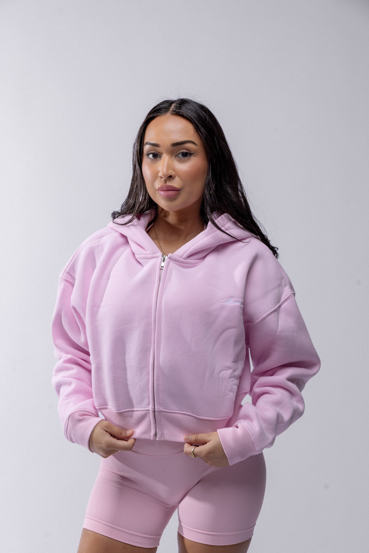 Comfort Cropped Zip Hoodie - Baby Pink
