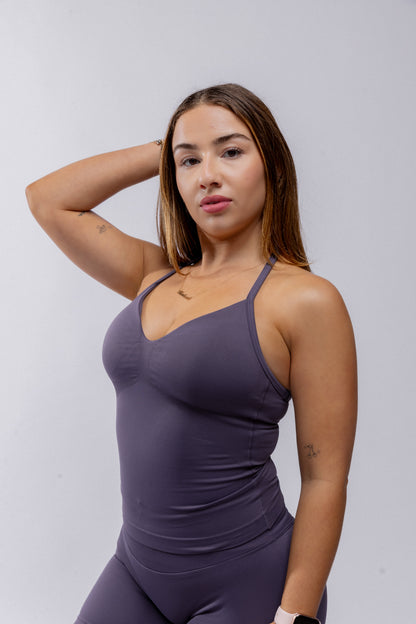 Contour Halter Tank - Mushroom Grey